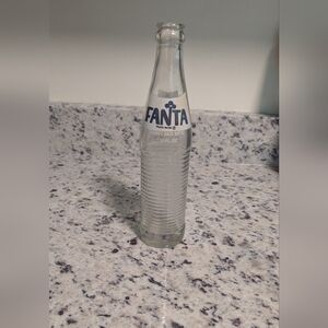 1970's Vintage FANTA Coca Cola  10 oz Clear Ribbed Glass Soda Bottle White Label